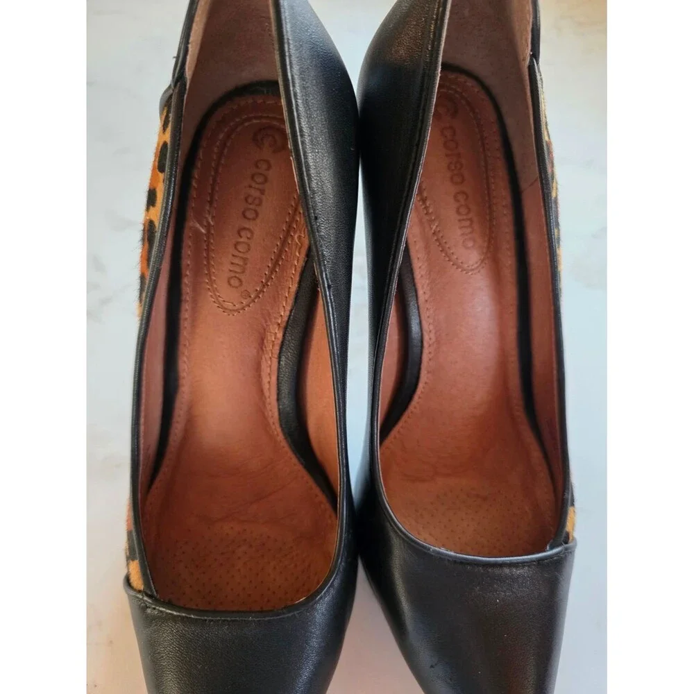 Corso Como Black Pointed-Toe Pumps with Leopard Accent